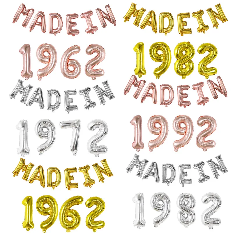 

1Set Made In 1992 1962 1982 1972 Balloons 30th 40th 50th Aldut Birthday Party Gold Silver Rose 16 Inch Letter Air Globos Decors