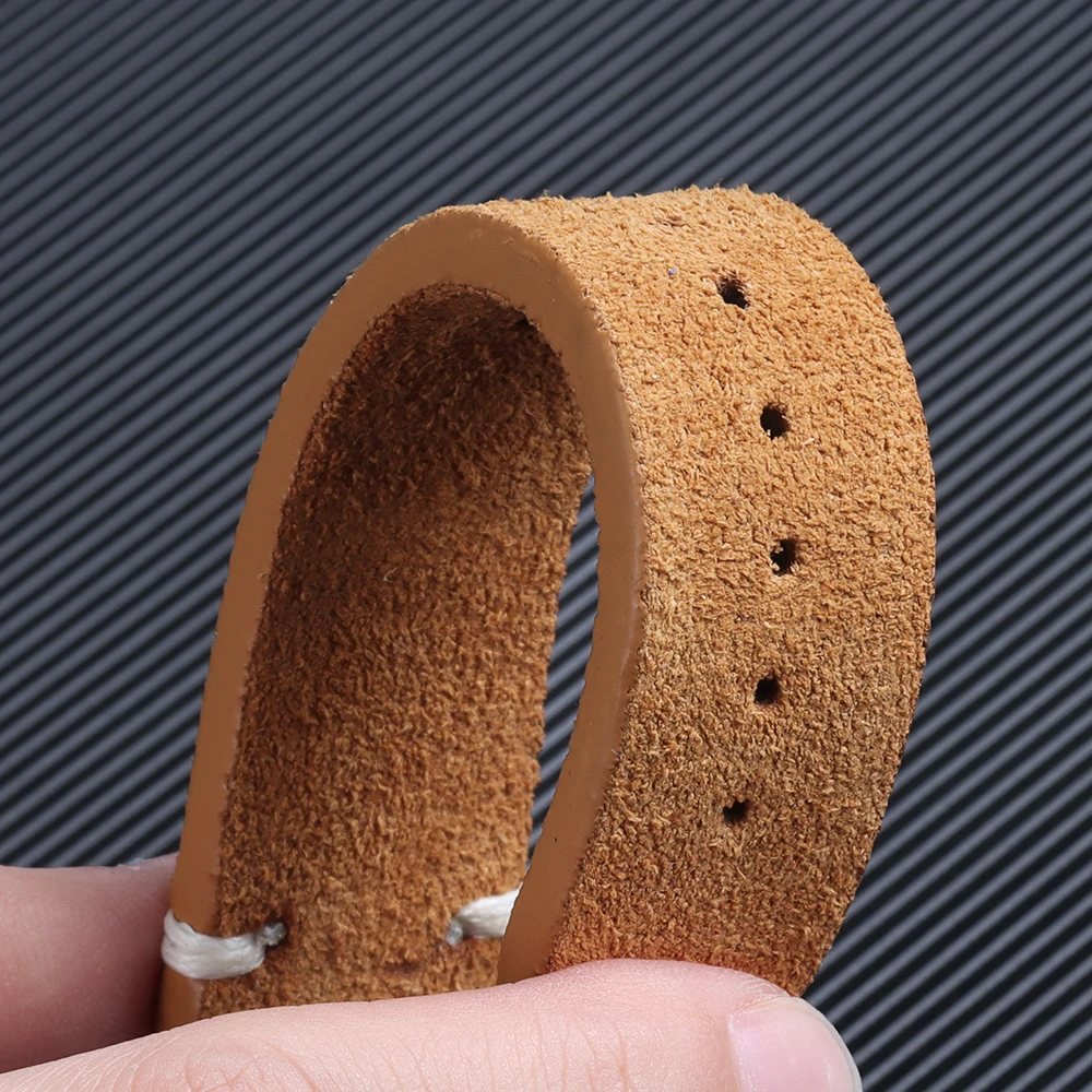 Vintage-Style Suede Leather Watch Strap with Handmade Stitching