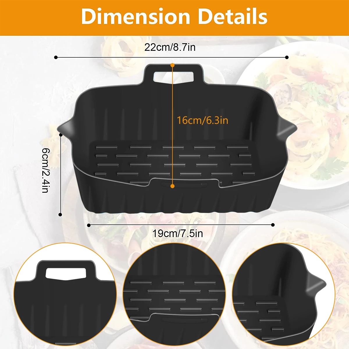 2Pcs Air Fryer Silicone Pot Liners 7.5 inch Hot Air Fryer Accessories Airfryer Baking Mould Reusable Non-Stick Square Tray