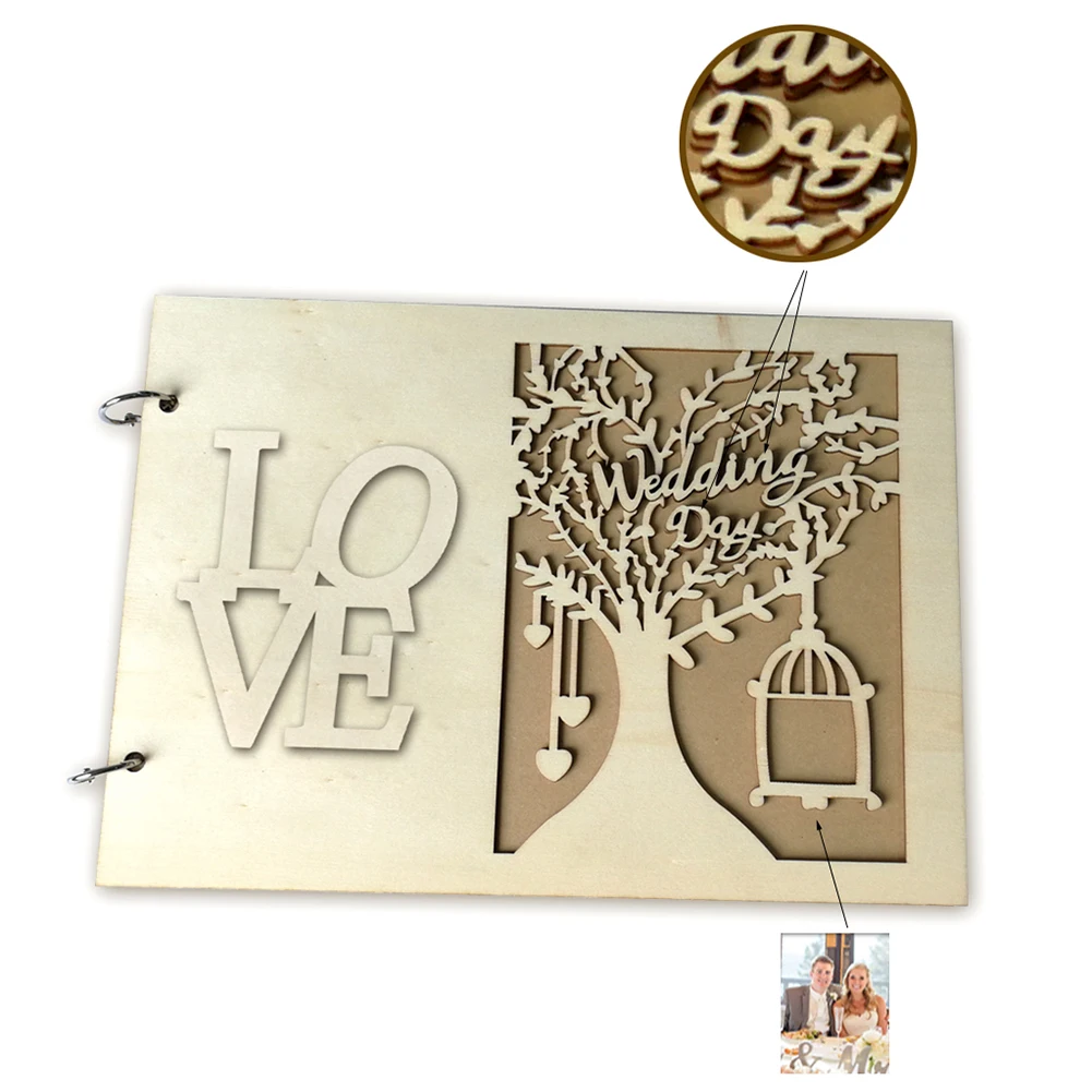 Wedding Guest Sign Books Wooden Heart Hollow Notebook Vintage Name Board Decor Material Of Plywood And Birch Board Log Color