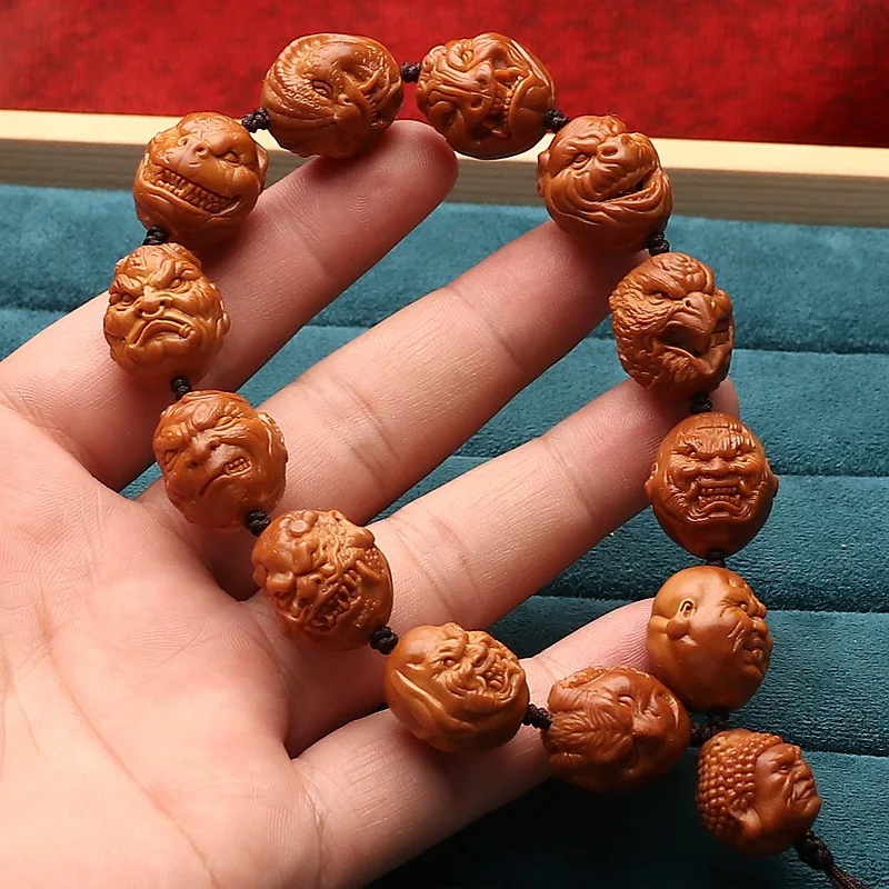 

1,7 маленькие семена оливкового Ореха Резной двенадцати знаков зодиака злого монаха Будды браслет Ремесла ручная тарелка