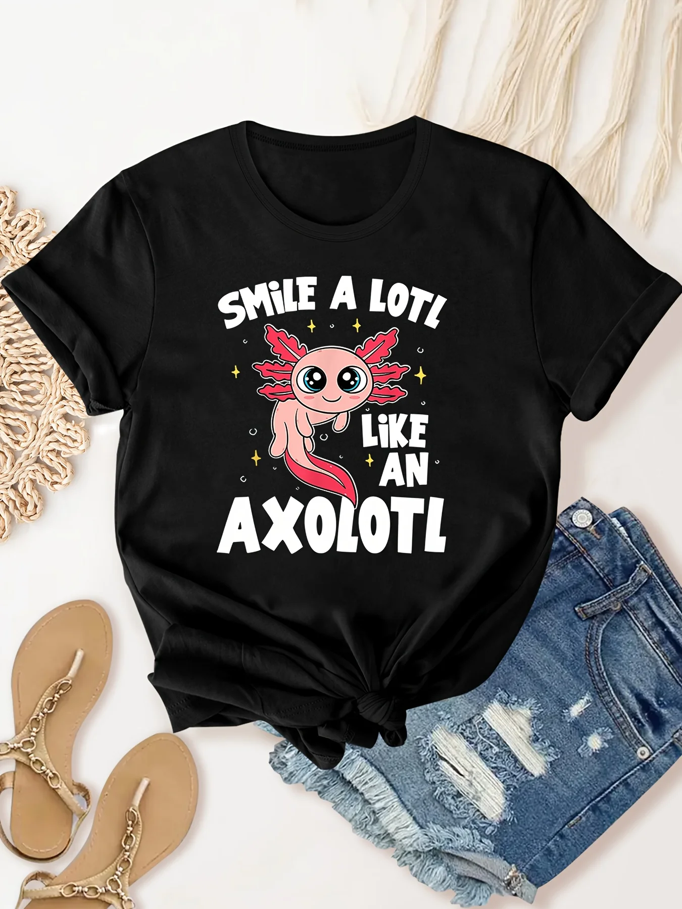 

Letter And Cartoon Print Comfortable Sports T-shirt, Short Sleeves Crew Neck Workout Top, Women's Activewear