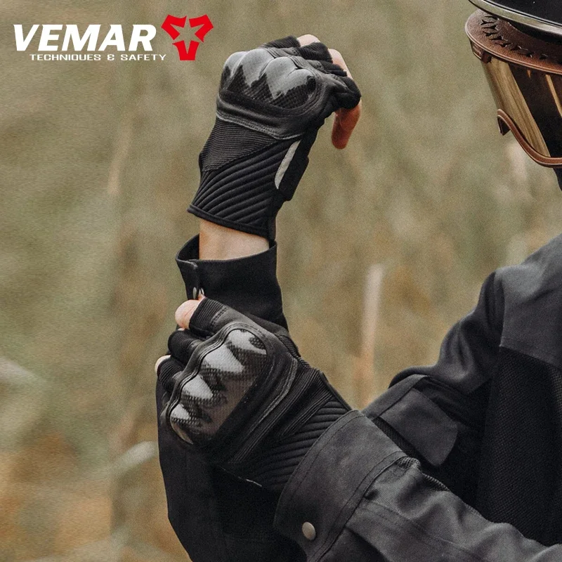 

VEMAR VE-210 Half Finger Motorcycle Riding Gloves Men Women Summer Breathable Carbon Fiber&Sheepskin Guantes Moto Motocross Luva