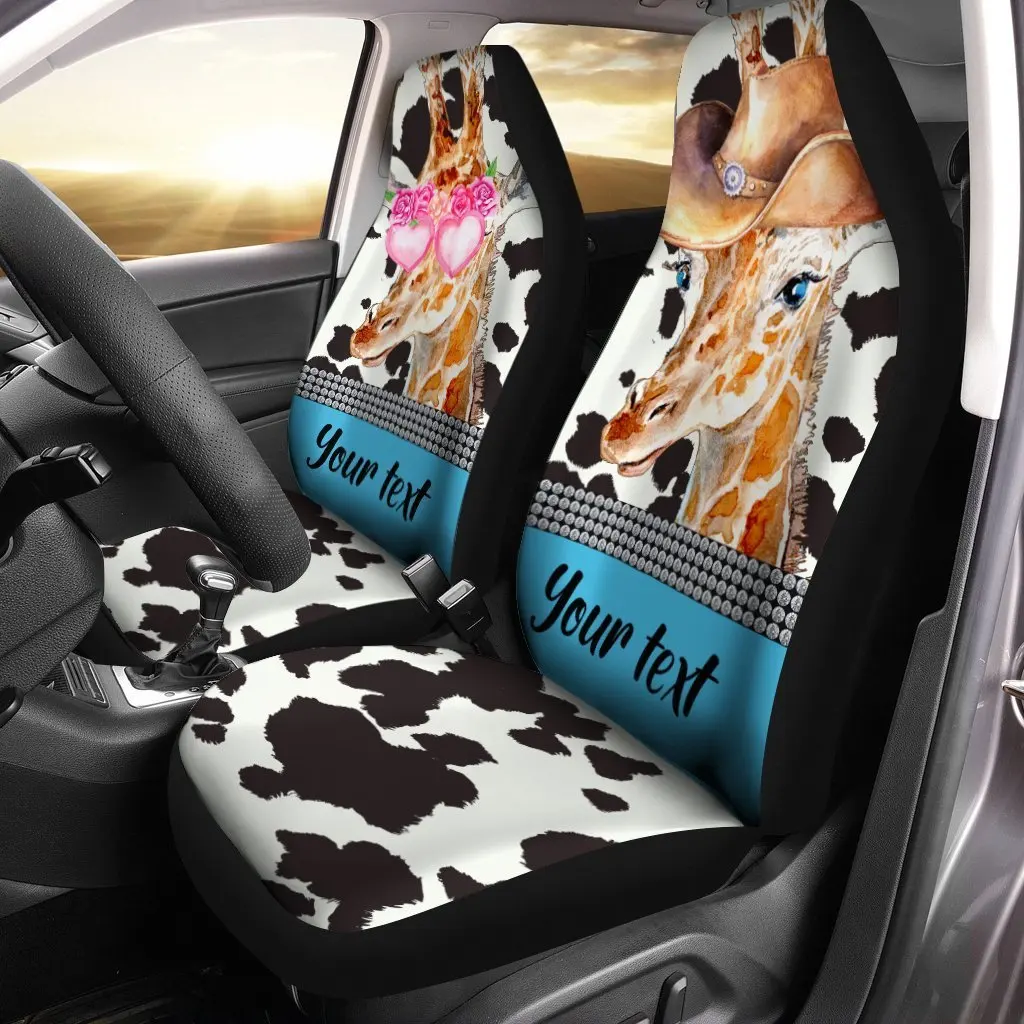 

Personalized Cute Couple Giraffe Car Seat Covers Car Accessories Gifts Idea For Couple, Universal Front Seat Protective Cover