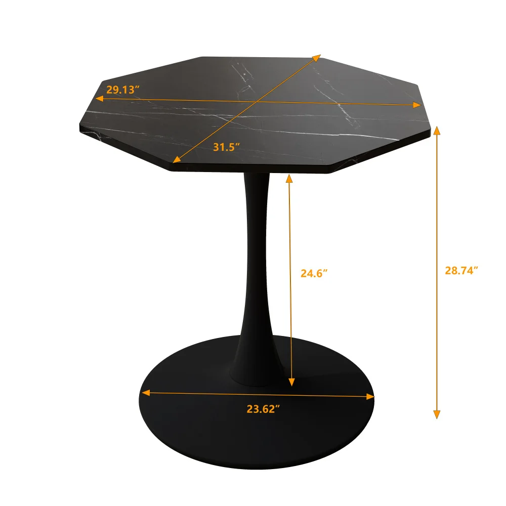 Modern Octagonal Coffee Table Black Marble Print Metal Base Living Room Dining Room Kitchen 31.5 Inch Home Furniture End Tables 4