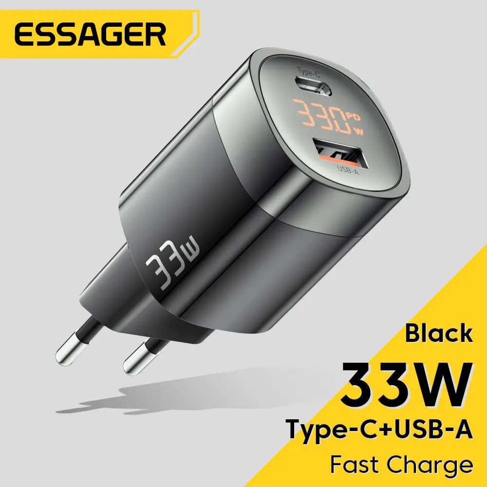 Essager 33W Gan Usb C Caricabatterie Display Digitale Pd Ricarica Rapida Per Iphone 13 12 Max Pro Ipad Per Xiaomi Poco Samsung Charger Es