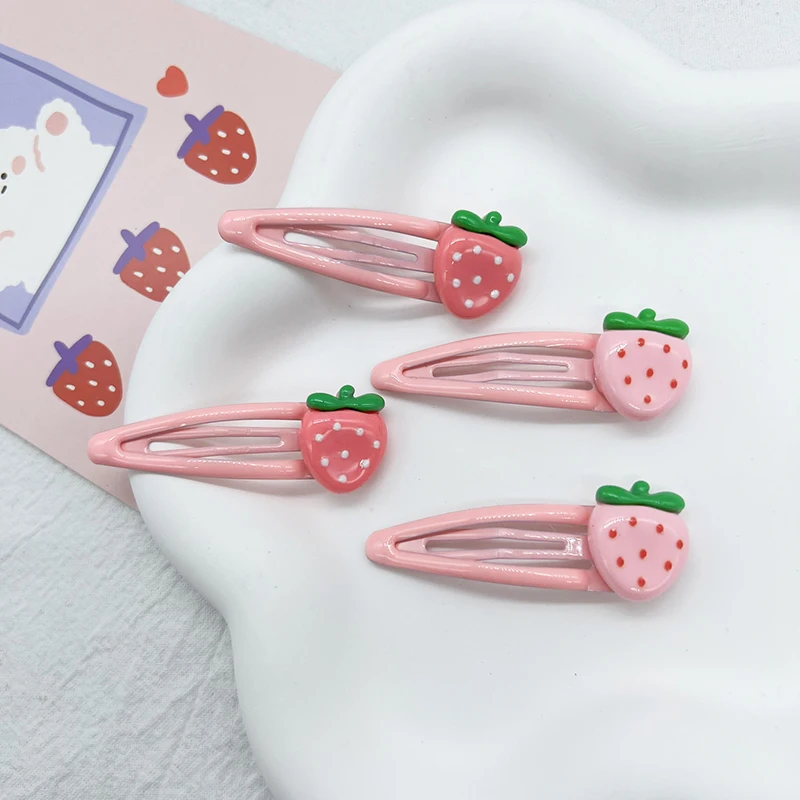 2 Pcs Cute Sweet Strawberry Hairpin Lovely Pink Hair Clips Girls Bangs Clips BB Snap Clip Hair Accessories