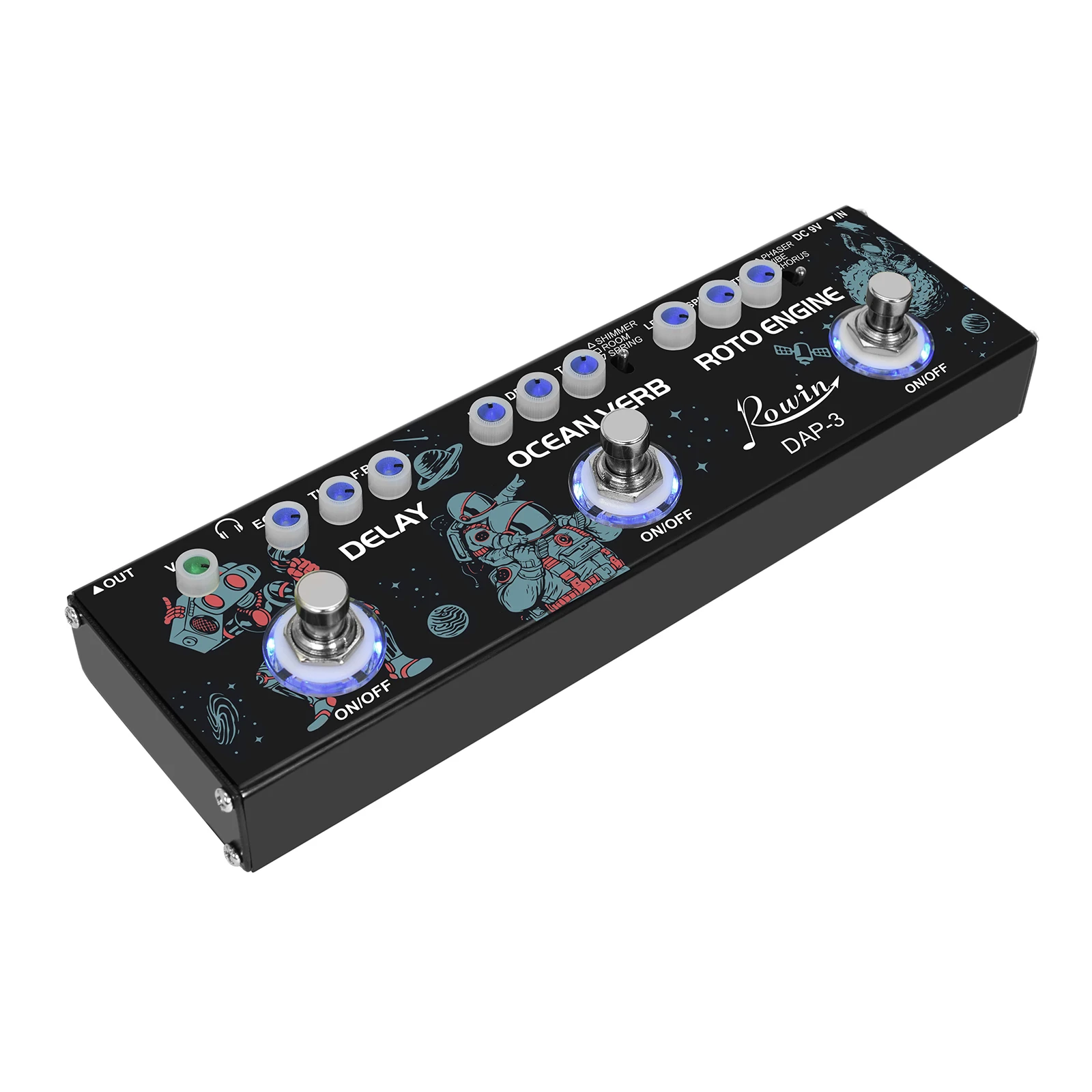 

ROWIN 3-in-1 Guitar Multi Effects Pedal Delay/Ocean Verb Electric Guitar Effect Pedal DC 9V 6.35mm Input/Output Interface