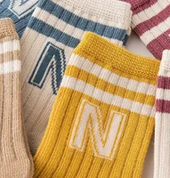 Korean Kids Knit Soft Fashion Letter Socks Baby Middle Tube Stockings Long Socks for Infant Toddler Boys Girls Casual Socks 3