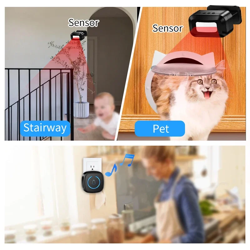 CACAZI IR Wireless Motion Sensor Door Chime Business Entry Doorbell Indoor Motion Detector Buzzer US EU Plug 60 Ringtones