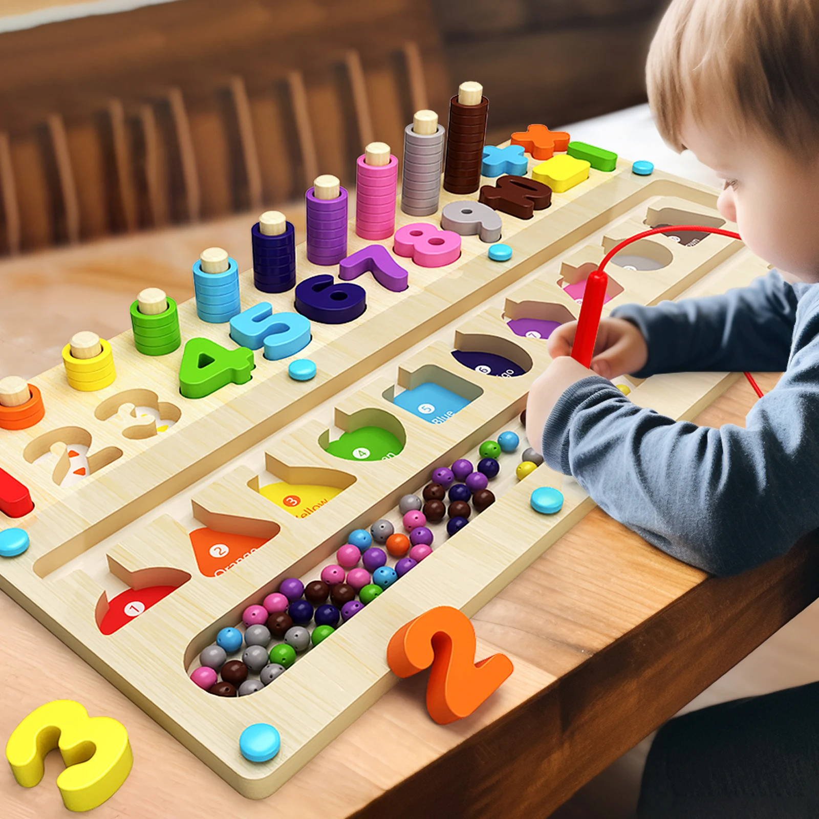 Wooden Magnet Board Puzzles Kids Toy Fine Motor Skills Bead Maze Toy Montessori Toys Magnetic Color and Number Maze Boys Girls 2