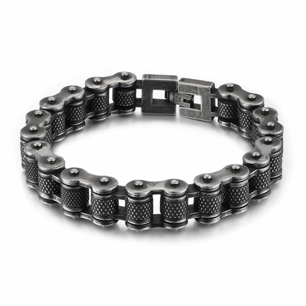 Heavy Punk Rock Rainbow Blue Chain Bracelet in Titanium Steel