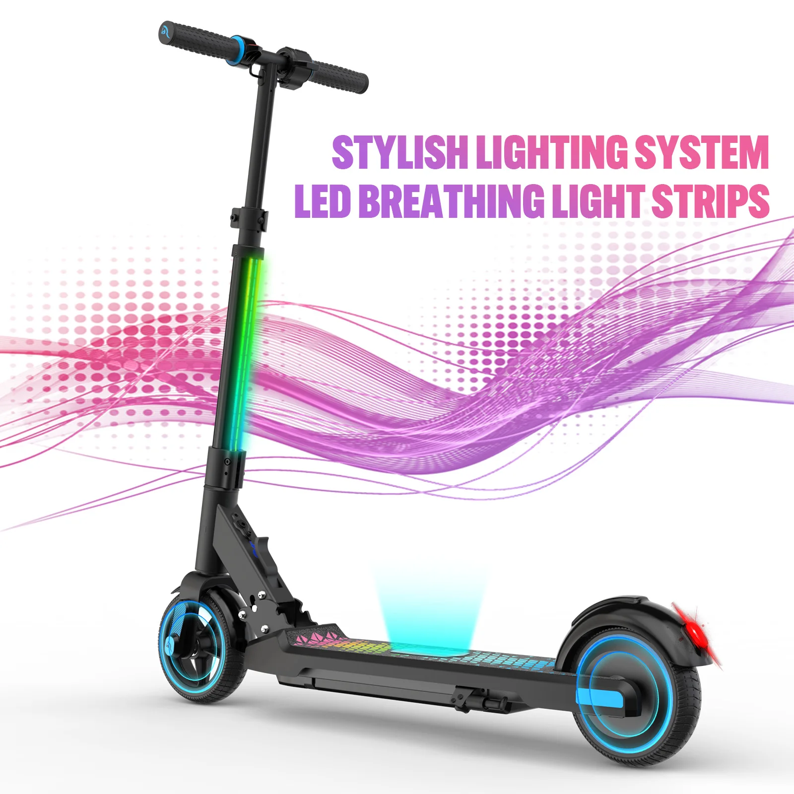 Electric Scooter EVERCROSS Electric Scooter Kids Foldable Scooter for Kids Ages 6-12 9.3 MPH & 5 Miles LED Display Colorful LED Lights UL