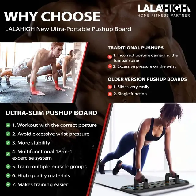 LALAHIGH Portable Home Gym System: Large Compact Push Up Board