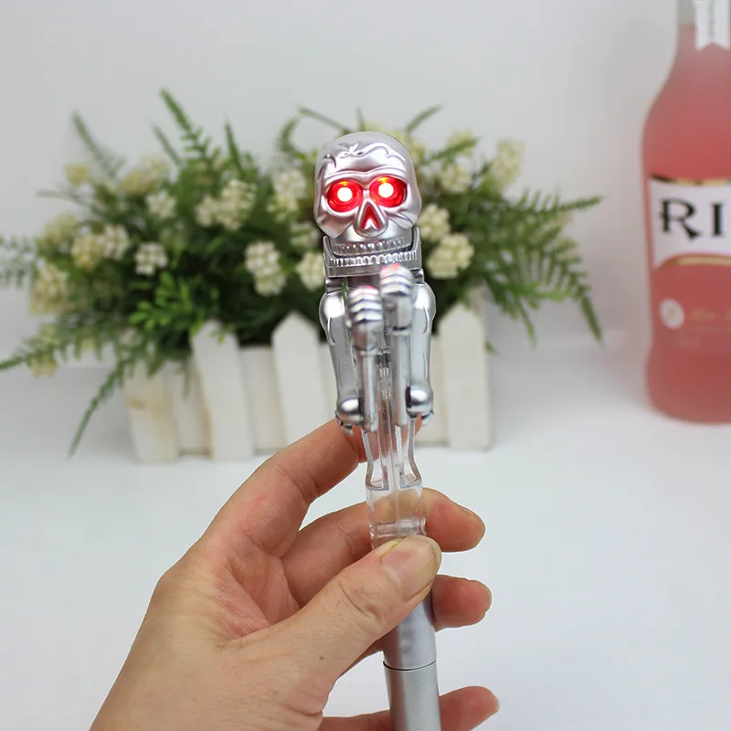 New Halloween Skull Boxing Pen Toys Creative Personality Fun Eyes Will Glow Skull Ballpoint Pen Children Decompression Toys