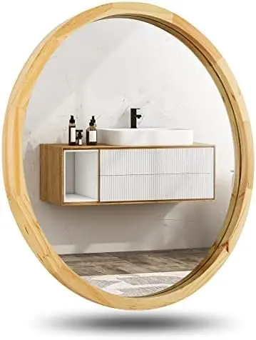 

Mirrors 24inch Mirrors Decorative Wood Frame Morden Mirrors for Bathroom Entryways Living Rooms and More. (Natural Wood)