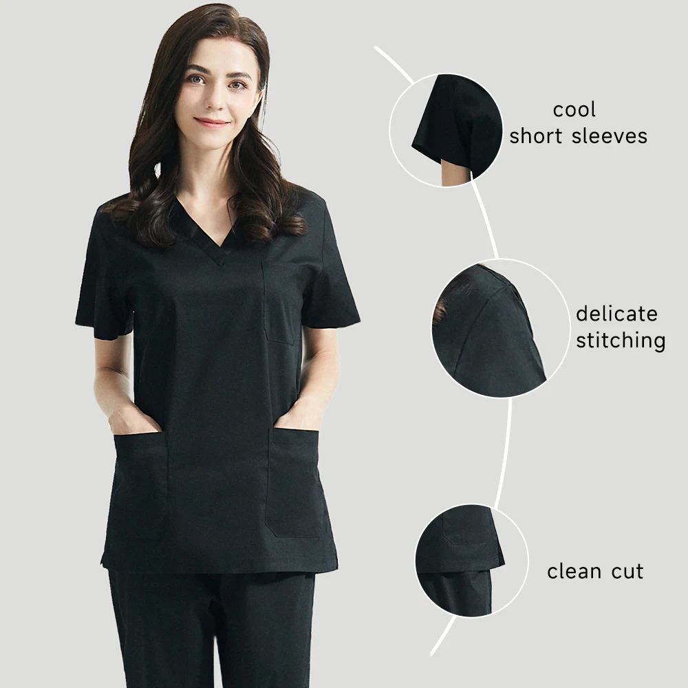 High Quality V-neck Scrub Tops Beauty Salon Nursing Elastic Waist Pants Unisex Breathable Surgery Uniform Medical Accessories