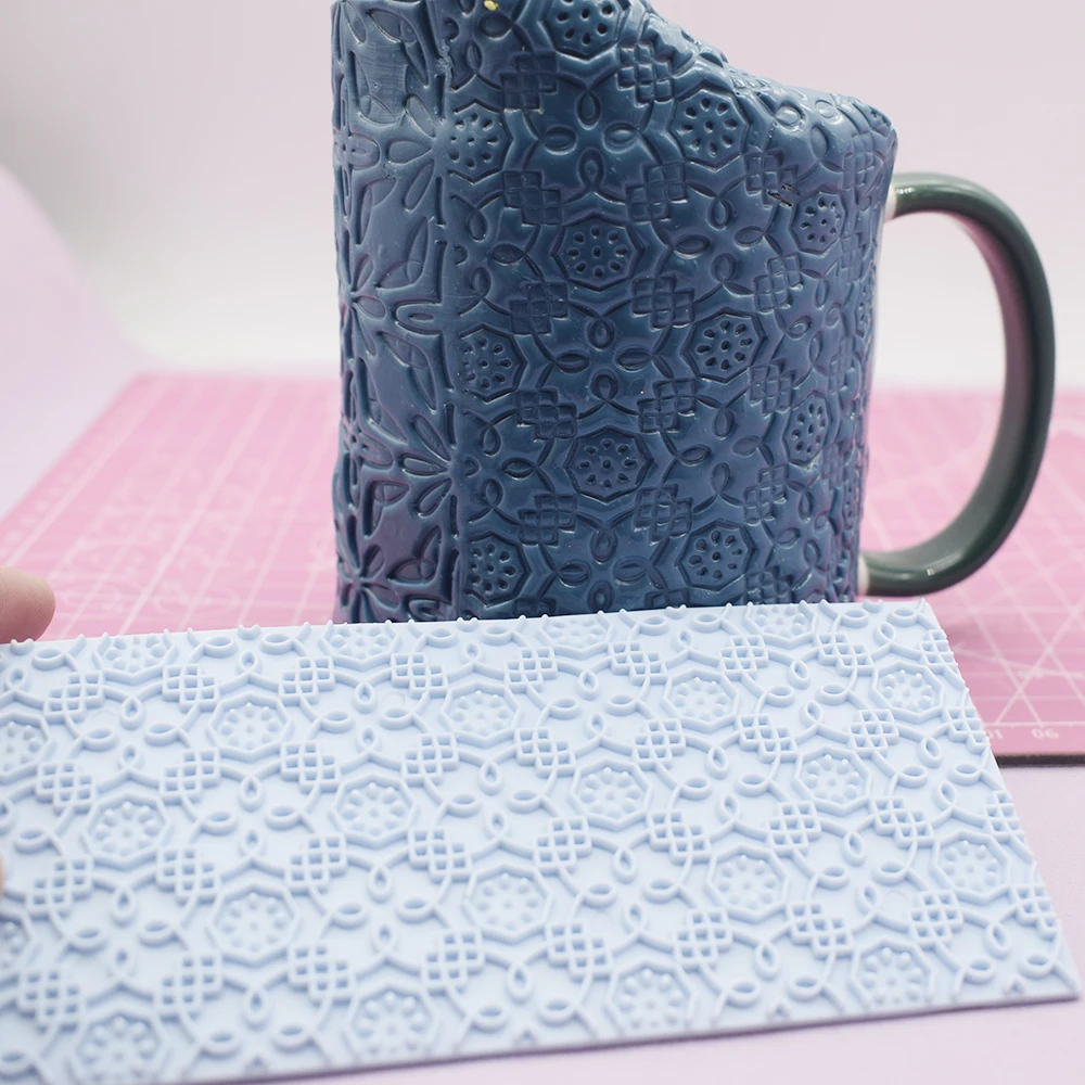 폴리머 클레이 질감 엠보싱 매트 조약돌 돌 Birck Bark 만다라 꽃 패턴 클레이 모델링 도자기 취미를위한 인쇄 도구