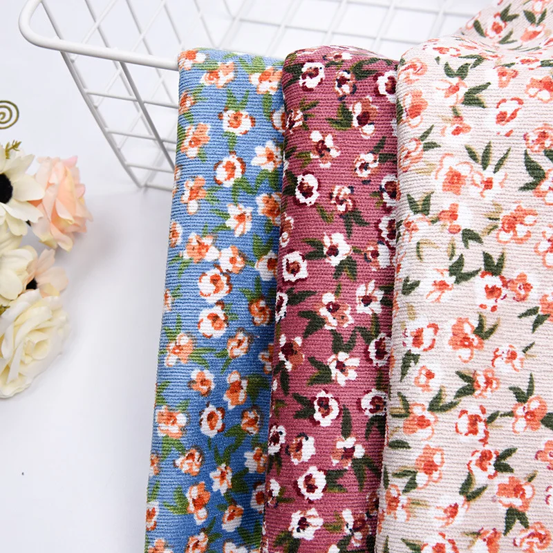 

Corduroy Fabric Small Floral Printed Cloth for Dress, Polyester Corduroy, Women's Skirt Clothing, DIY Handmade Sewing