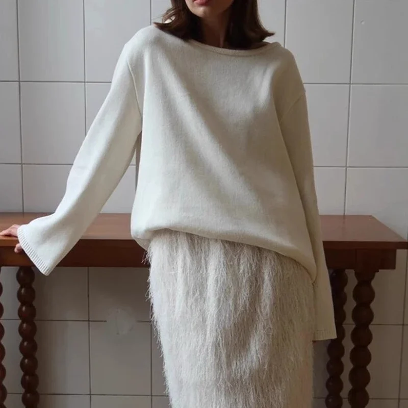 New Autumn Winter Women's Cotton Sweater Backless Design Loose Knit Pullover Jumper Fashionable Commuting Sweater