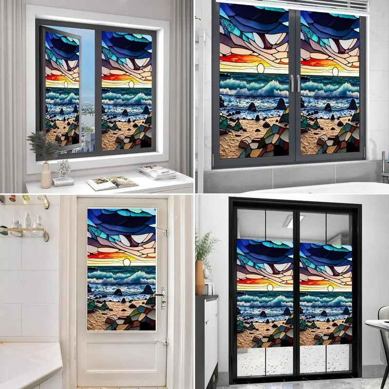 Window Film Window Privacy Film Window Sticker Colorful Painting Film Static Cling Glass Window Privacy Film Removable Decorative Decals Home Bathroom Window Door Sticker