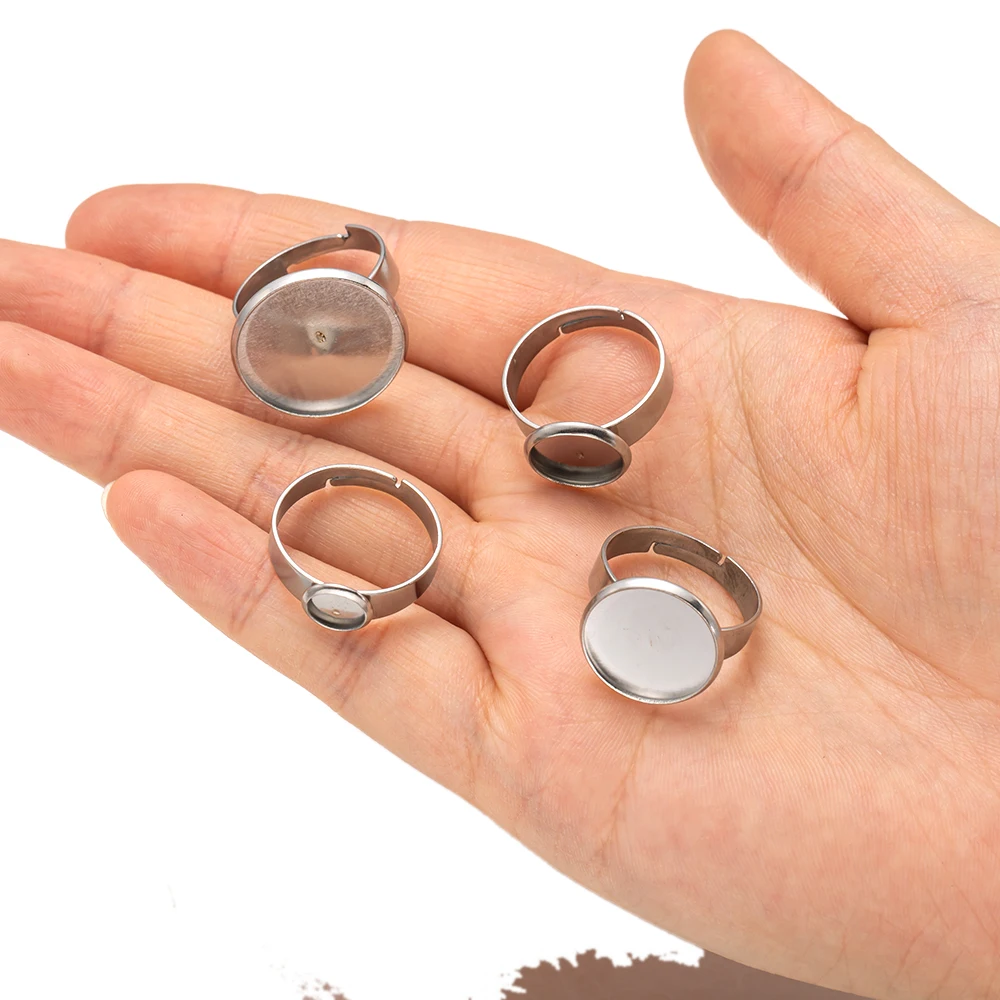 10 Stücke 6/8/10/12/14/16/18/20mm Edelstahl Einstellbare Ring Glas Cabochons Einstellung Blank Basis DIY Schmuck Machen Zubehör – Detail 6