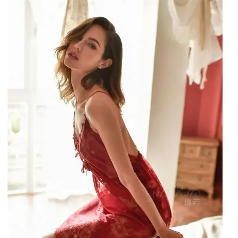 Sexy Women Nightwear Slip Dress Backless Lace Slit Pajama Slips Pajamas Skirt Summer Women's Nightgowns Erotic Lingerie Woman - Image 4