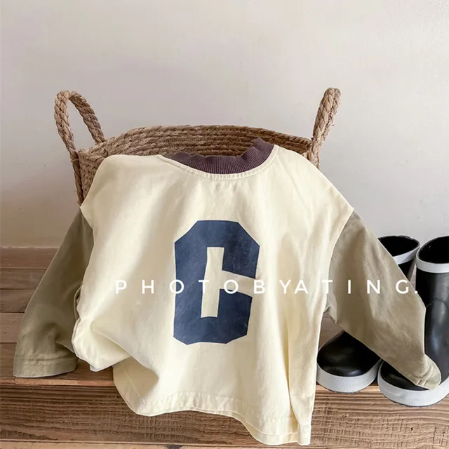 deer jonmi Baby Boys Letters Printed T-shirts 2022 Spring Korean Style Patchwork Sleeve Toddlers Kids Casual Tops