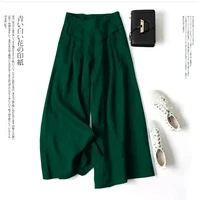 Summer Pants for Women Cotton Linen Large Size Wide Leg Pants Femme Arts Style Elastic Waist Solid Casual Loose Pantalon 2
