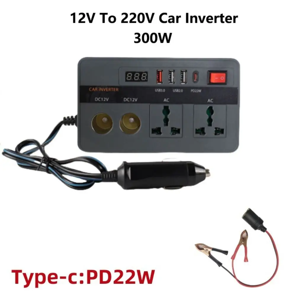 휴대용 유럽 표준 차량용 인버터 300W 범용 자동차 전원 변환기 USB+타입 C 고속 충전 기능 탑재