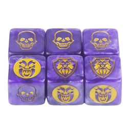 Set of 6 Vibrant Dice - Transparent and Opaque Marble Colors (01Marble Purple Gold)