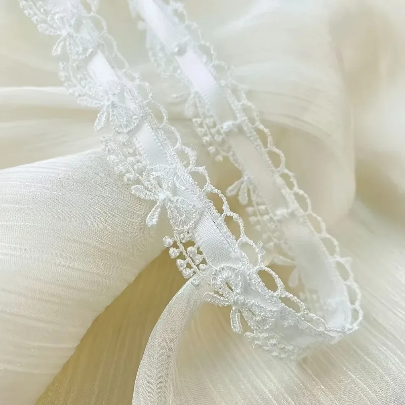 Pink & White Flower Bow Ribbon - 1.8cm Wide Lace Trim for Crafts & Decoration, 1 Yard