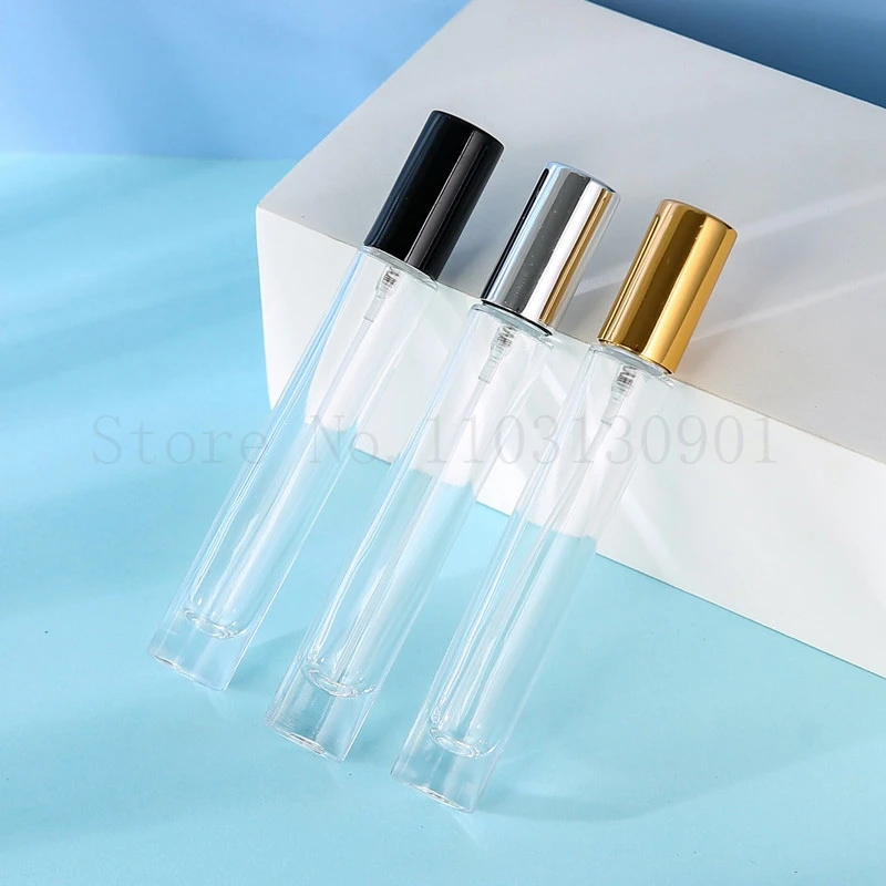 긴 사각형 및 원형 유리 향수 스프레이 병, 전기 화학 알루미늄 깍지, 10ml
