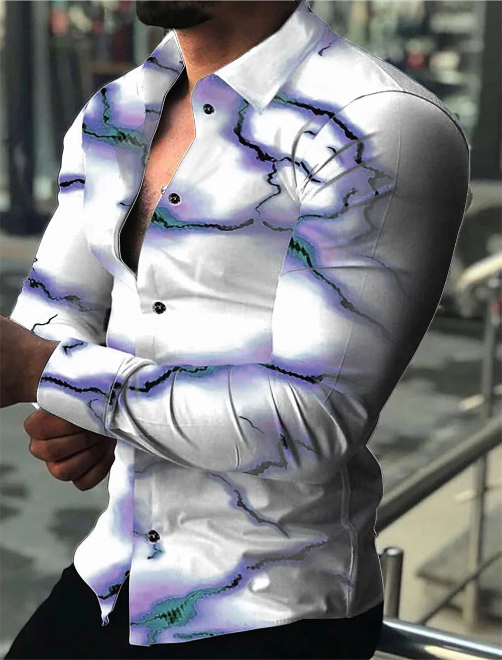 남성용 번개 패턴 셔츠, 3D 인쇄, 야외 거리, 긴팔, 단추 다운 인쇄 의류, 패션 디자인, 캐주얼