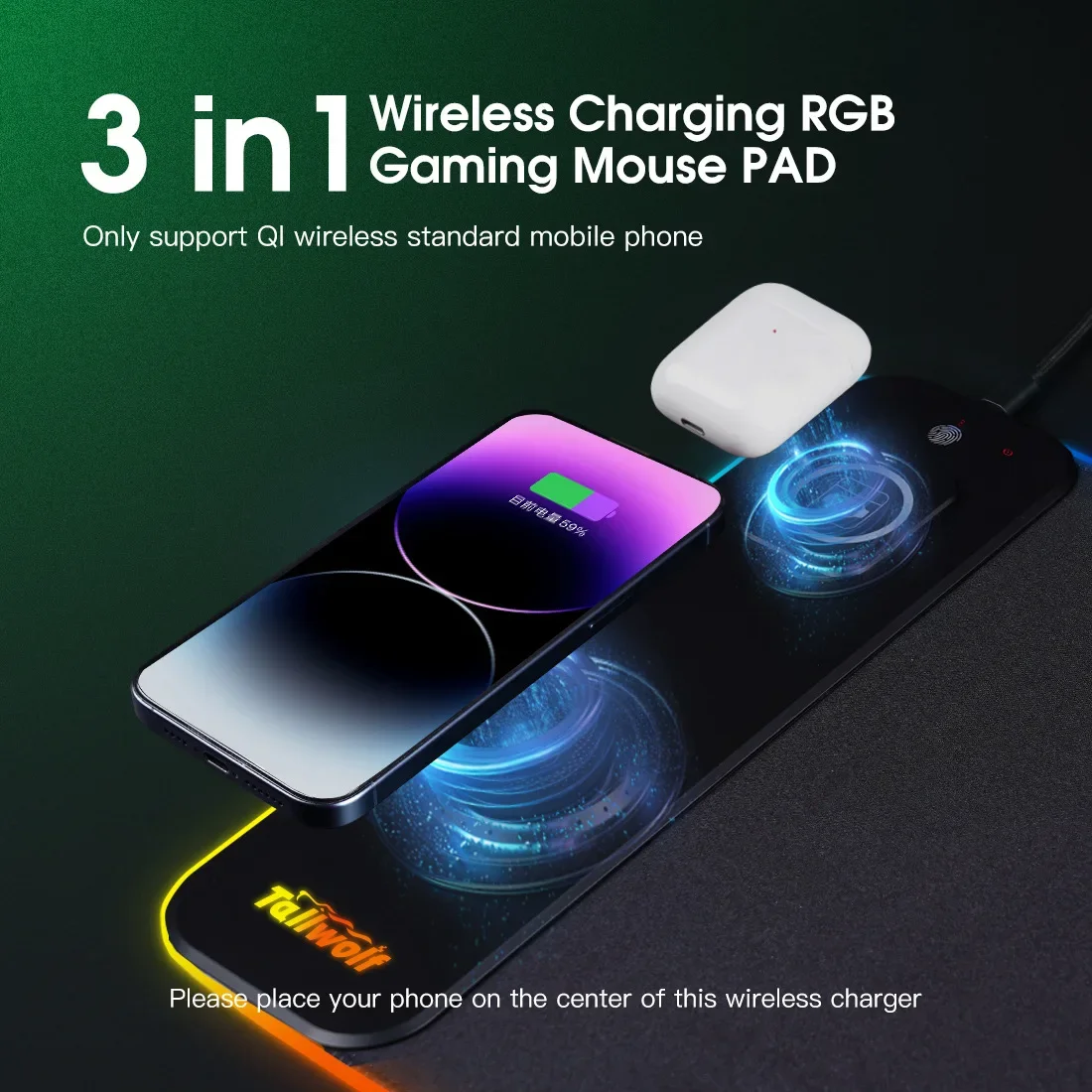 3-in-1 magnetic wireless charging mouse pad large and small batch office desk pad wireless charging luminous mouse