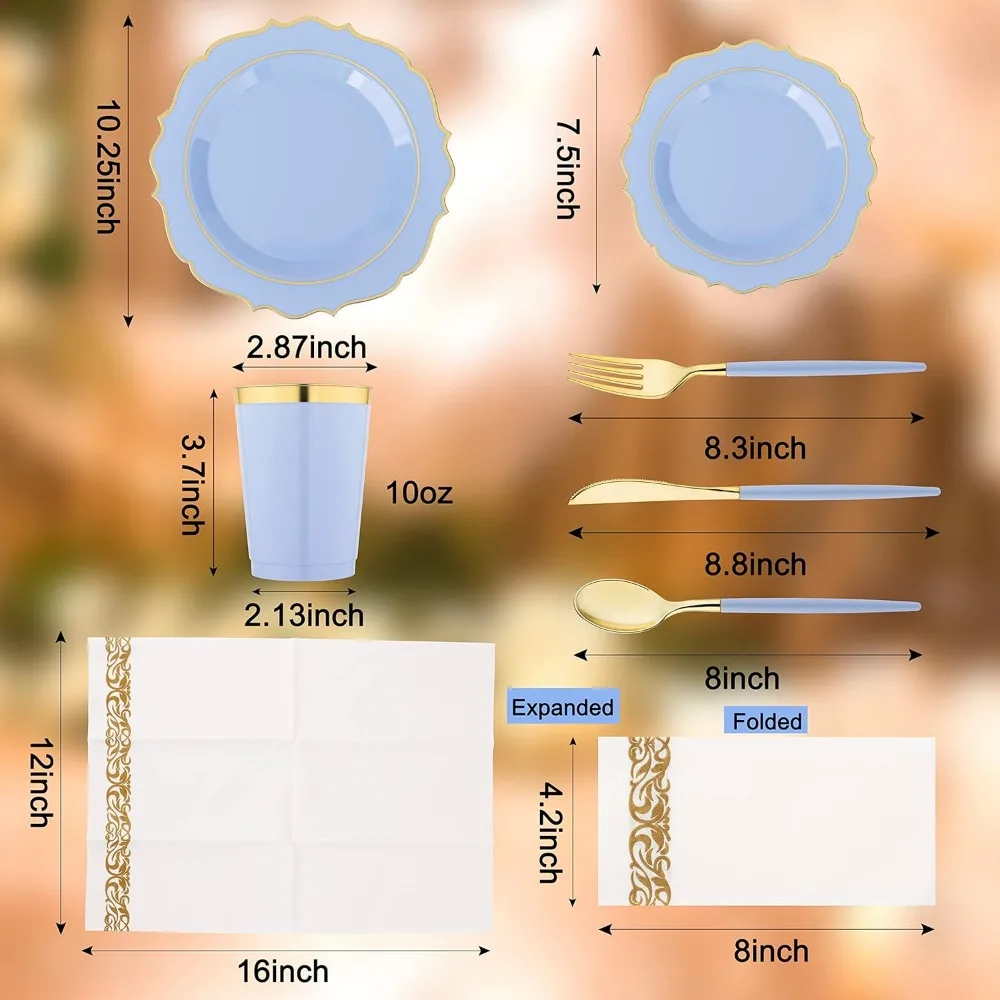 Disposable Plates &ndash; Wine Red Plastic Plates, Includes Dinner Plates, Dessert Cups, Plastic Silverware, & Napkins