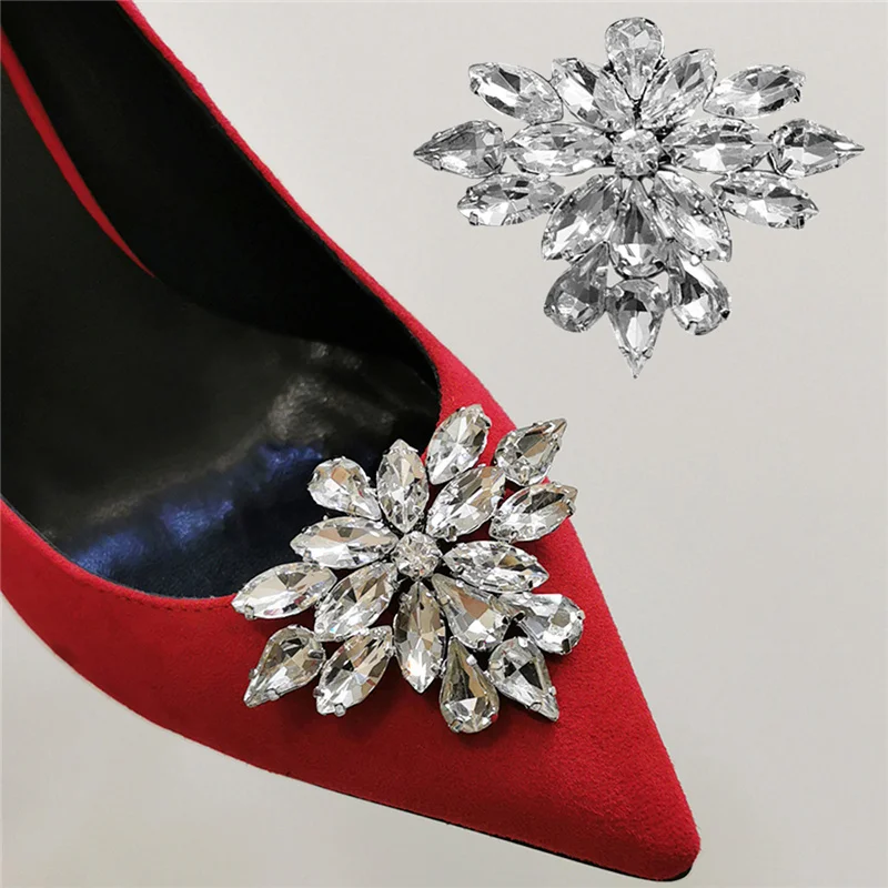 2Pcs Rhinestone Shoe Clips Jewelry Crystal Shoe Buckle Wedding Dress  Diamond Gray