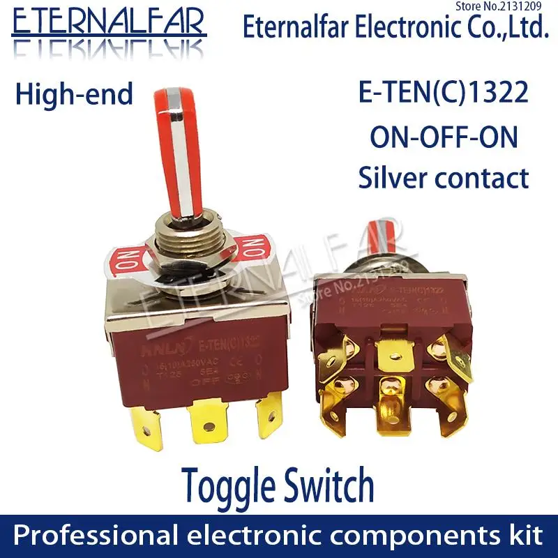 12MM E TEN1322 High end Quality Silver Contact DPDT 16A 250V AC ON OFF ON 6Pin Handle Reset