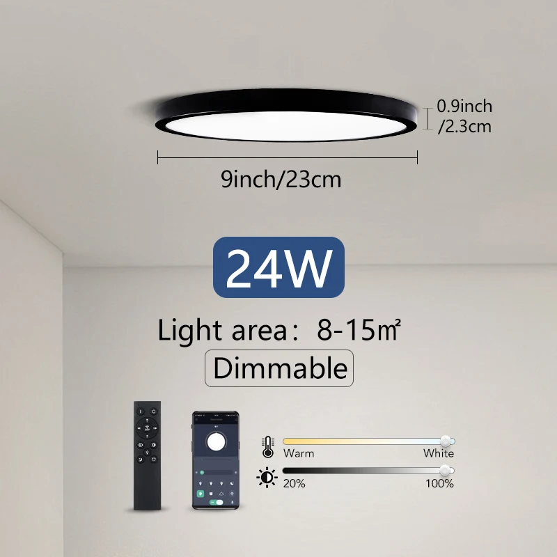 flush mount lighting MARPOU 0.9inch Ultra Thin Smart LED Ceiling Lamp APP/Remote Control Dimmable Lustre Led Ceiling Light for Living room decoration black downlights Downlights