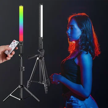 RGB 라이트 스틱 막대 삼각대 스탠드 파티 다채로운 LED 램프 필 라이트, 핸드 헬드 플래시 스피드 라이트 사진 조명 비디오
