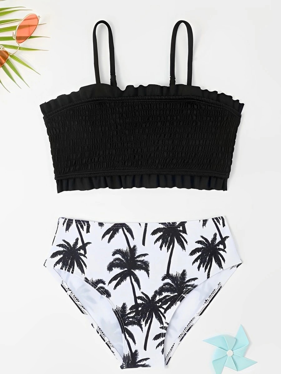 Print Strappy High Waist Bikini Girls Swimsuit Kids Swimwear Female Children's Bathers Beachwear