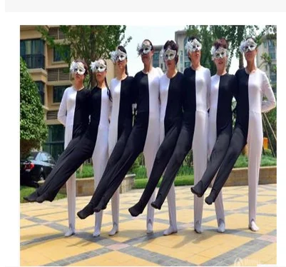 Black white optical illusion leg Siamese dance costumes Adult child Russian performance clothing personality ballroom dress