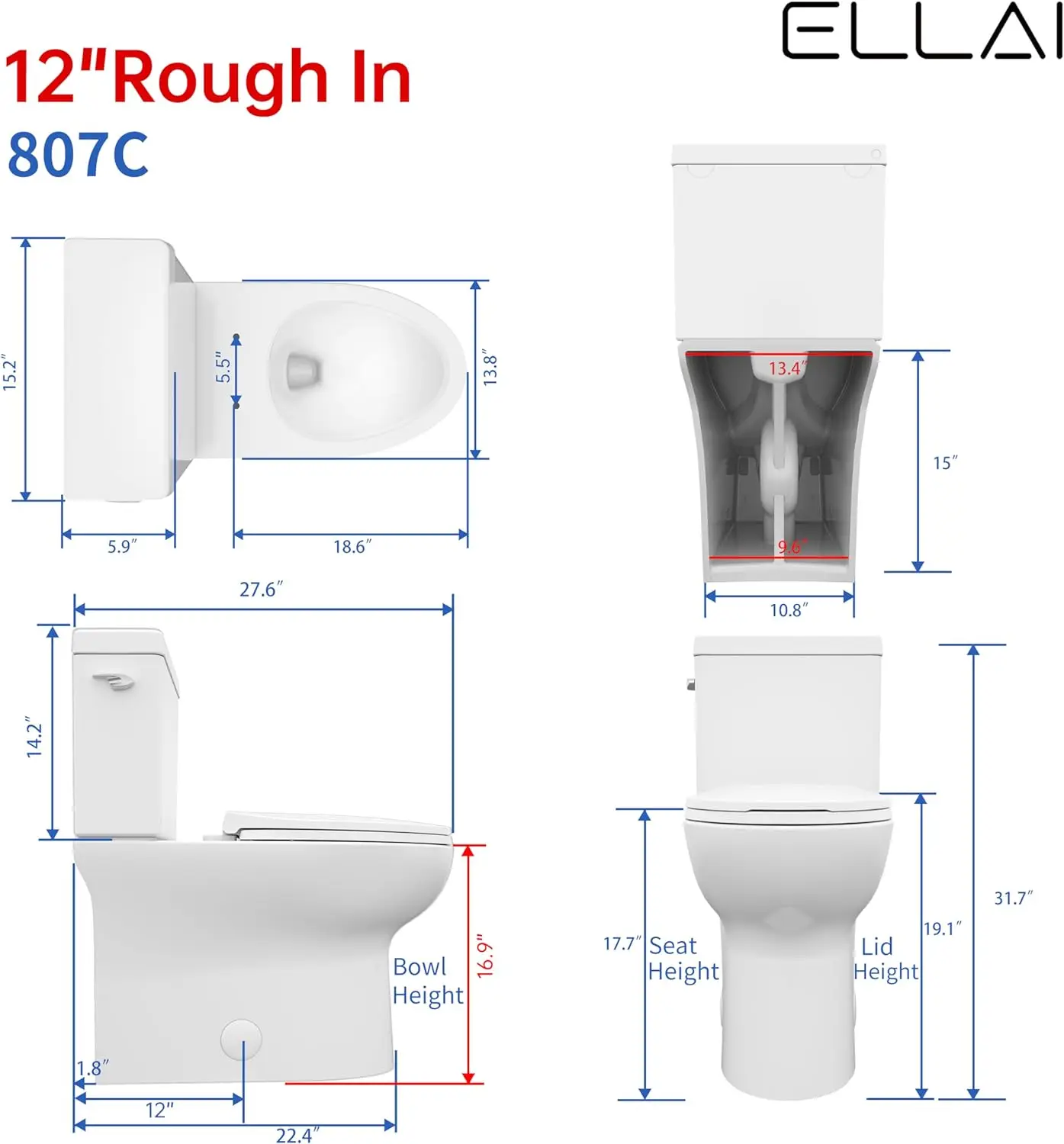 Piece Elongated Toilet Comfort Height ADA Single Flush TORNADO FLUSH Toilet  Rough In with Left-hand Trip Lever White 3