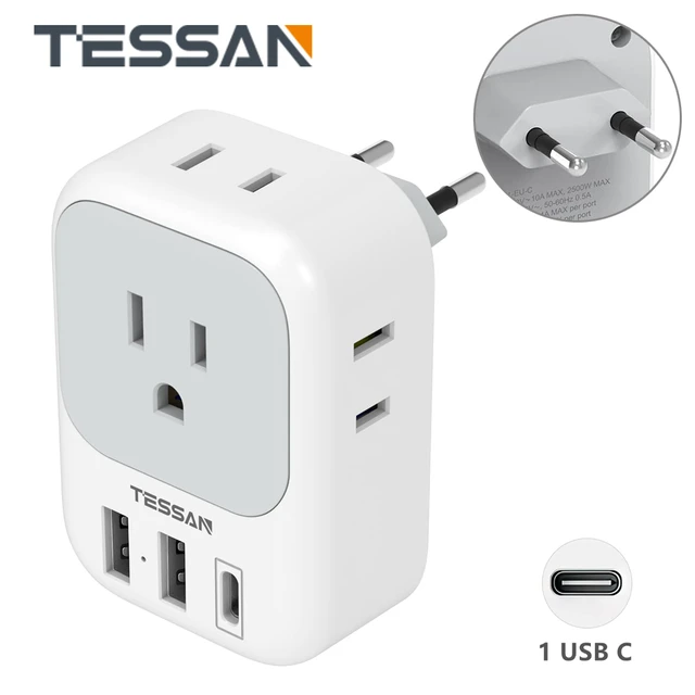  【2-Pack】 European Travel Plug Adapter, International Power Plug  Adapter with 3 Outlets 3 USB Charging Ports(2 USB C), Type C Plug Adapter  Travel Essentials to Most Europe Spain Italy France Germany 