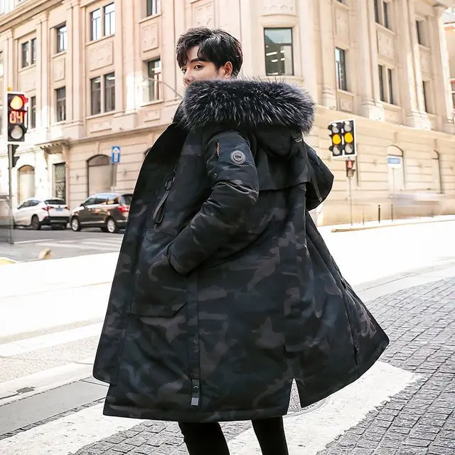 Winter Coat Mens Trench Coat With Fur Hood Men's Black Shearling