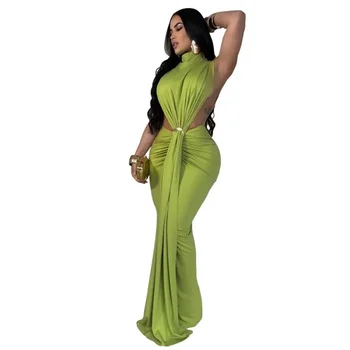 Women's Fashionable Sexy Side Slit Sleeveless Dress Amazon Cross-Border Dress European And American Style Gown Skirt K10772