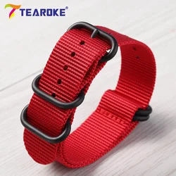 Men's Military - Style Durable Nylon Watch Strap with Stainless Steel Buckle - 22mm (Red Black)