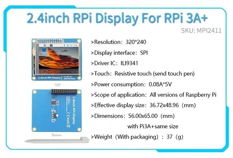 2.4/2.8/3.2/3.5 inch Touch Screen Display For Raspberry Pi 4B 3B B+ ZERO