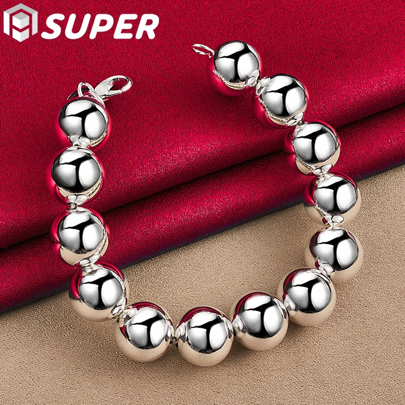 

925 Sterling Silver 14mm Round Hollow Bead Ball Chain Bracelet For Women Man Charm Wedding Engagement Jewelry