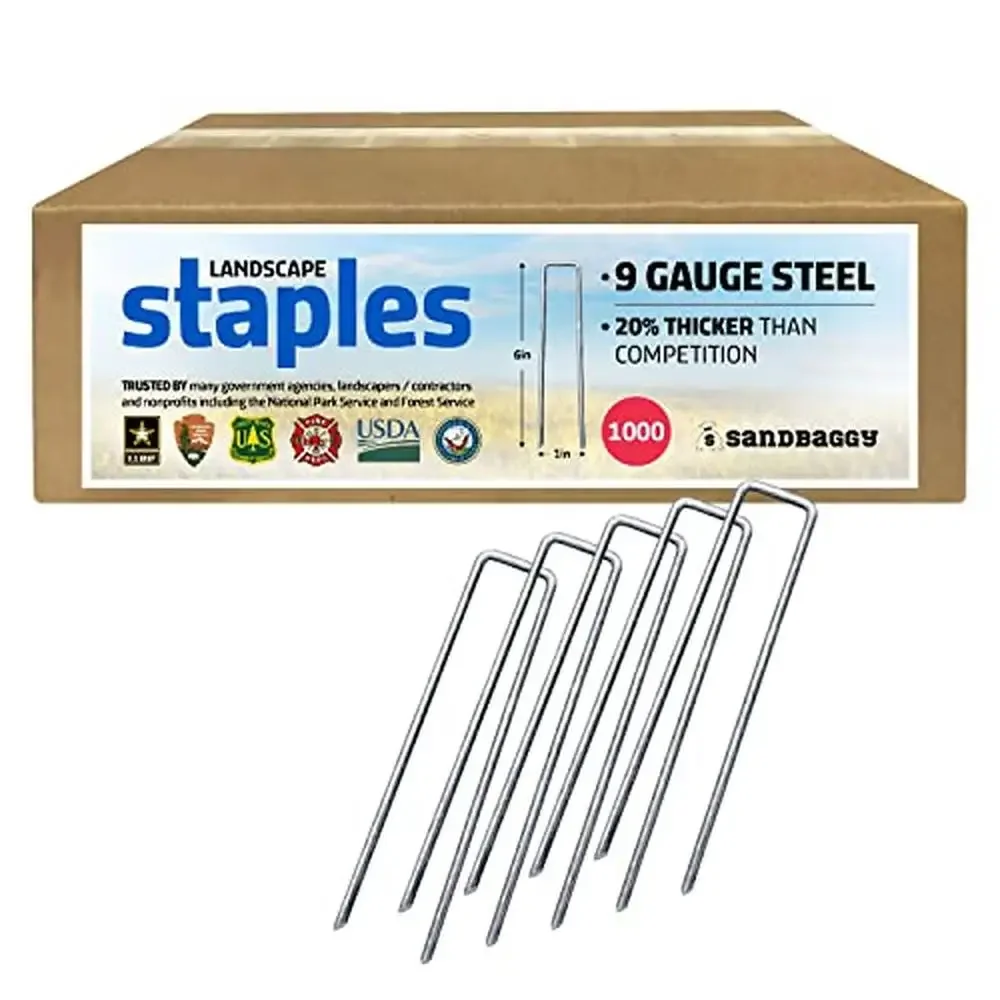 Landscape Sod Staples 1000 Count Heavy Duty 9 Gauge Steel Hard Soil Trusted by Farmers Contractors Landscapers Sub-Packed Easy